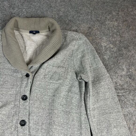 GAP Cardigan Sweater Mens Large Gray Button Up Collared Pockets Preppy Casual - Picture 4 of 8